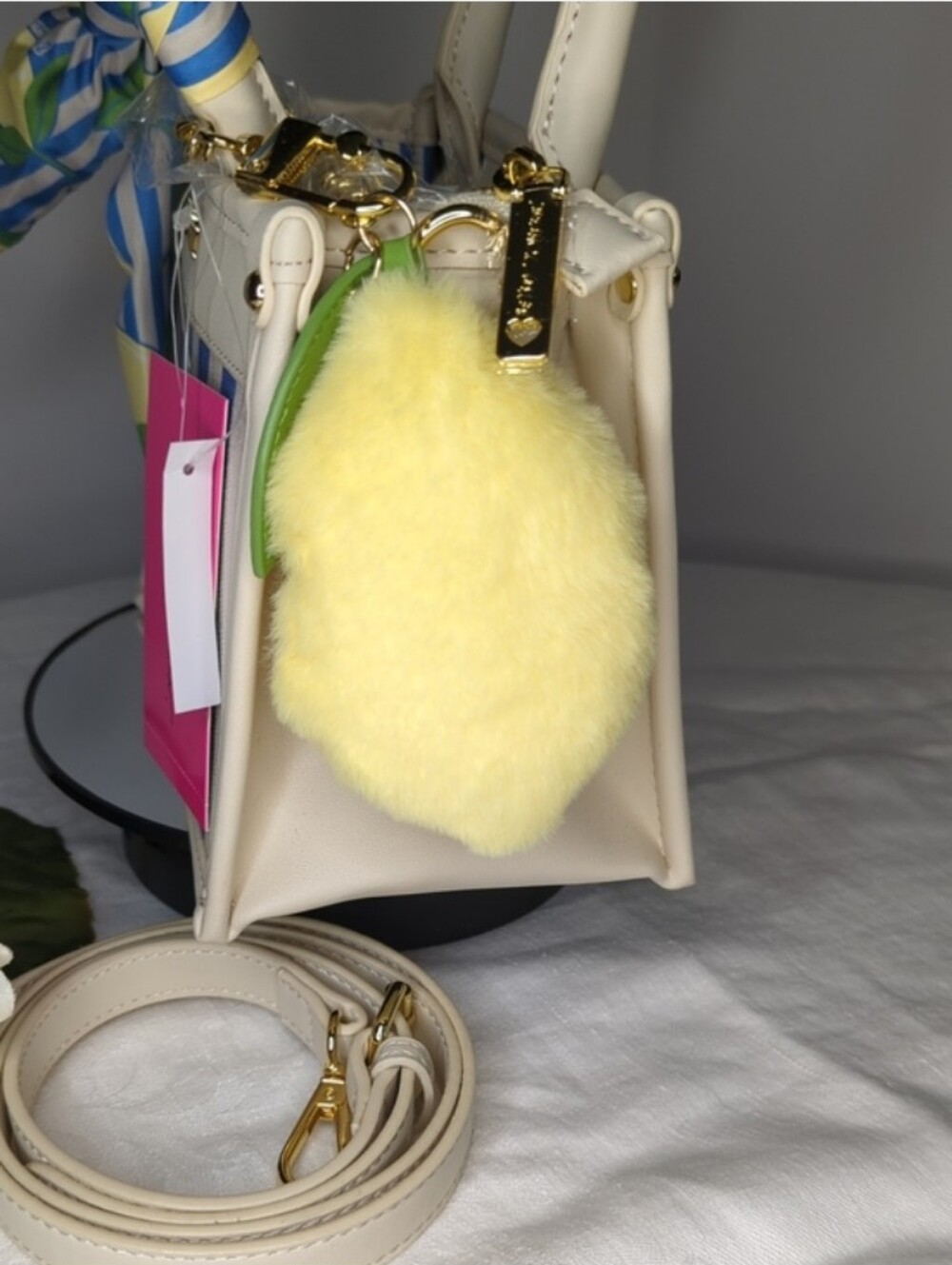 Betsey Johnson- "XO Lucy" Nautical Striped Lemon 🍋 Mini Satchel Crossbody Bag💙 - Picture 6 of 8